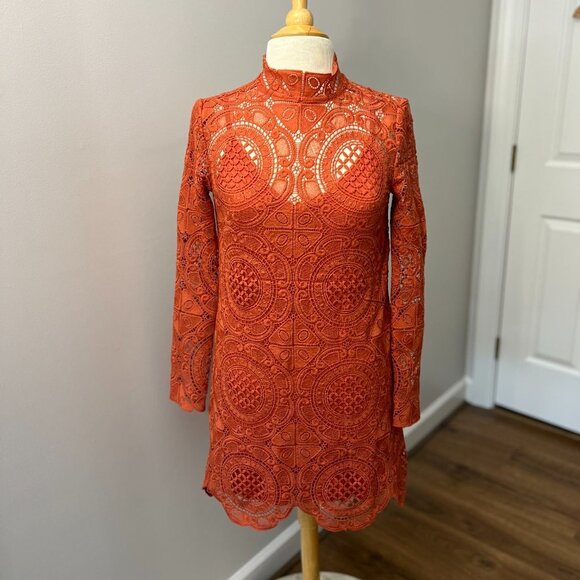 EUC Free People Ibiza Lace Dress Burnt Orange Sz 2 - Picture 1 of 15